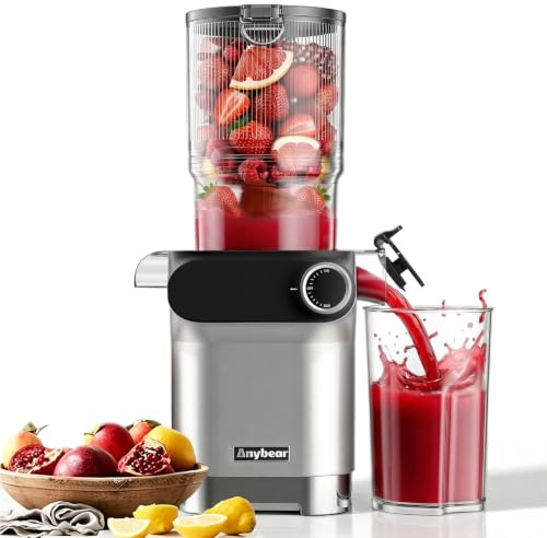Anybear Centrifugeuse à froid Slow Juicer 200 W avec grand compartiment de remplissage de 110 mm pour fruits/légumes entiers | Escargot amélioré | Matériau Tritan | Sans BPA | Recettes de jus incluses