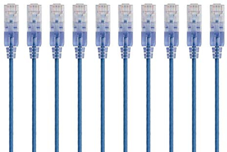 Monoprice Cat6A Ethernet Patch Cable - Snagless RJ45, 550Mhz, 10G, UTP, Pure Bare Copper Wire, 30AWG, 10-Pack, 10 Feet, Blue - SlimRun Series