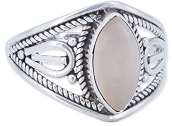 mantraroma Ring Damen Silber 925 Rosenquarz Edelstein rosa ausgefallen verspielt