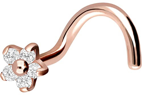 PIERCINGLINE Chirurgenstahl Nasenpiercing Blume 5 Kristalle Piercing Nase Stecker Roségoldfarben