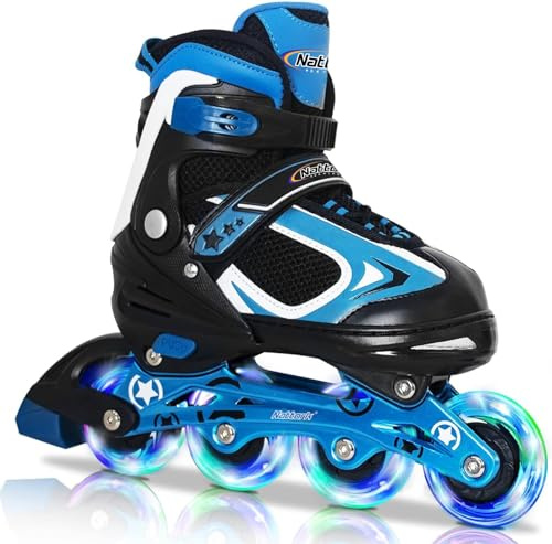 Nattork Blade Roller Skates for Boys with Light Up Wheel, Outdoor & Indoor Illuminating Blue Inline Skates for Boys Big Kids Ages 5-8 6-12 7 8 9 10, Beginners