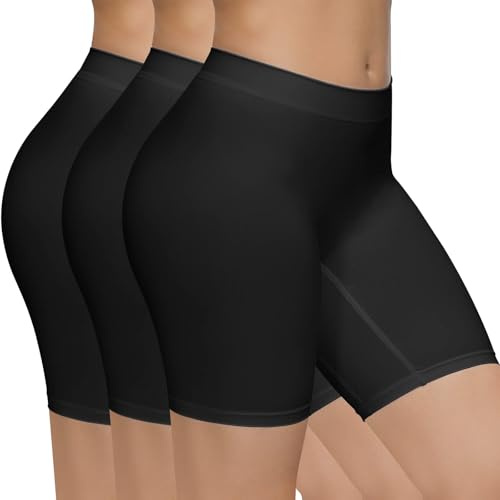 SIMIYA 3 Pack Anti Chafing Shorts Women Seamless Slip Shorts | Soft Women Long Briefs Underwear Boyshorts Stretchy Safety Panty for Under Dresses Yoga Thigh Slimmers