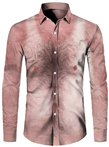 WEGUKRI La camisa fresca de los botones de la impresión del modelo 3D del músculo, los hombres imprimieron los tops largos de, Color 1, XXL