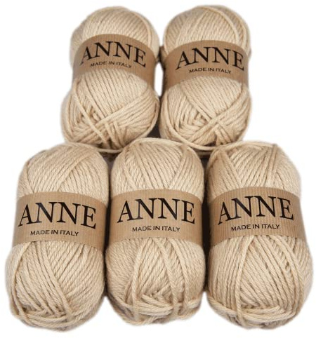 5 gomitoli da 50 grammi filato 50% lana vergine 50% acrilico prodotto in Italia (beige 86022)