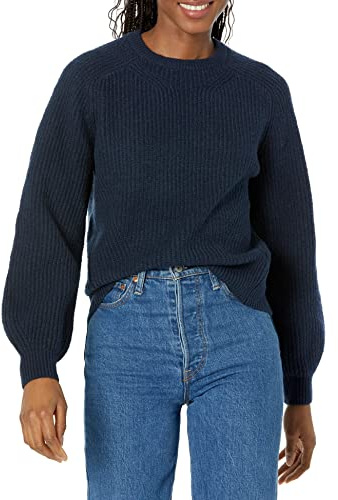 Amazon Essentials Women's Ribbed Long Sleeve Crewneck Sweater, Navy, Medium