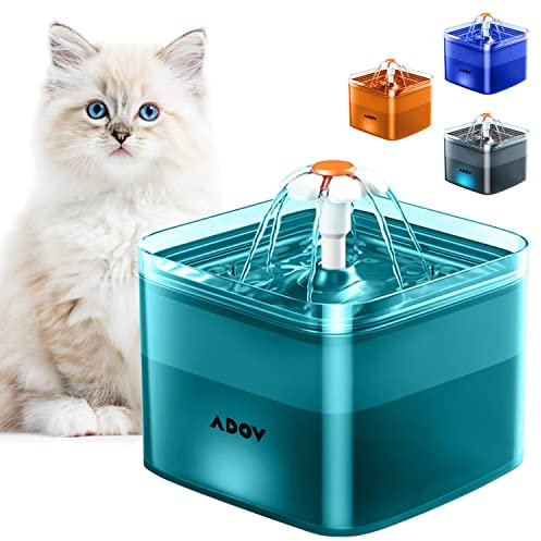 ADOV Cat Water Fountain for Drinking, Automatic Pet Water Dispenser, Ultra Silent Pump, LED Light, Activated Carbon Filter, Healthy, Fresh and Hygienic Water Bowl for Kitten, Dogs (Green, 2L)