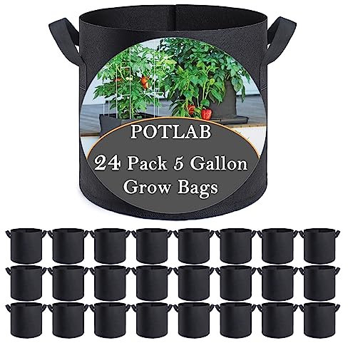 POTLAB 20l Stofftopf,24 Stück 20L Pflanzsack, Vliesstoff Pflanztasche mit Griffe für Tomaten,Kartoffeln,Erdbeeren,Gemüse und Blume.