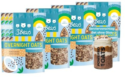 3Bears Overnight Oats Koko Kakao I 4x400g di bustine di porridge vegano con fiocchi d'avena integrali I Deliziosa colazione, per una notte in frigorifero I Porridge per la colazione senza zucchero