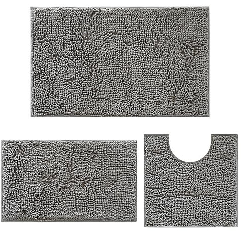 DTXDTech Badezimmerteppich Set rutschfeste 3 Stück, Chenille 20*32inch, 16*24inch Badteppich und 20*20inch U-Form Toilettenvorleger, weiche und saugfähige Badematten für Bad, Schlafzimmer (Hellgrün)