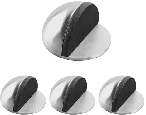 4pcs Autoadesivo Fermaporta Da Pavimento, Montato Mezza Luna Fermaporta, Lucido Ovale Ferma Porta Da Pavimento Con Colla Wall ProtectorPer Uso Domestico E Ufficio (Argento)
