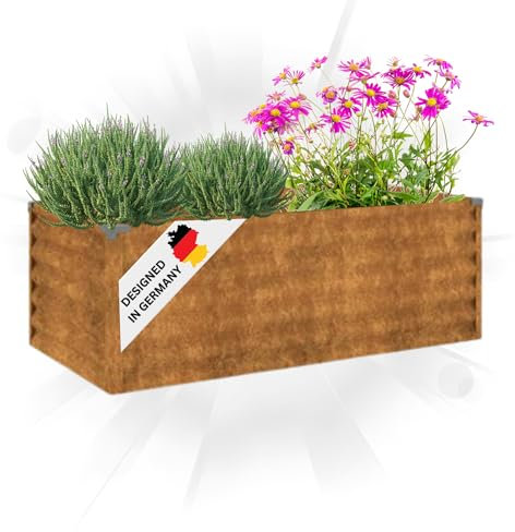 DELUKE Hochbeet aus Cortenstahl Aksel | unten offen | Pflanzenbeet Metall Gartenbeet Blumenbeet Beet hoch Frühbeet für Garten Gemüsebeet, 100x50x36cm