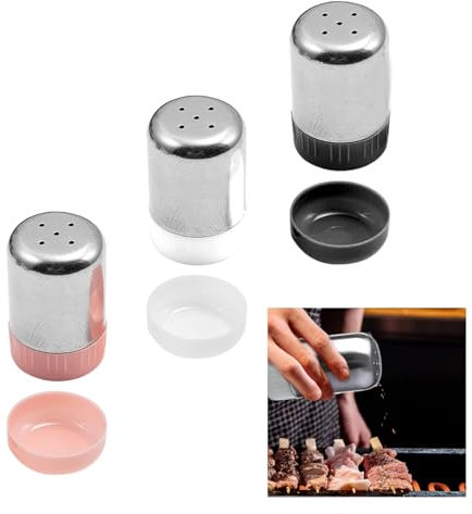 3 Pezzi Mini Saliera da Tavola,Porta Sale e Pepe Set,Pepiera,Spargisale,Portatile Precisa Quantitativa id Dosatore,con Plastica Coperchio,Piccolo Saliere,a Cinque Fori Inox Saler,Per Cucina Viaggio