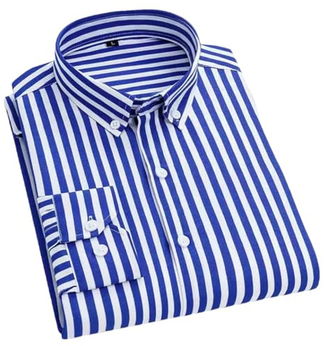 REHJJDFD Chemise à rayures pour homme, manches longues, coupe ajustée, chemises décontractées pour le travail, Bleu/rayures colorées, XL