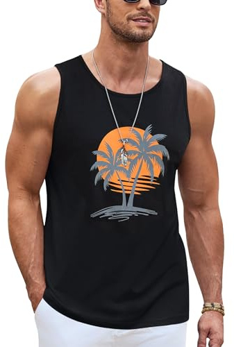 Terecey Camiseta Tirantes Hombre Verano con Estampado Playa Palm Beach Hawái Basic Tank Top Camisetas Playa sin Mangas Hombre para Correr Entrenamiento Gym