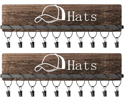 WJnflQN Organizador de sombreros de pared, estante para sombreros montado en la pared, soporte de almacenamiento de sombreros decorativo, organizador de gorras de béisbol, colgador con 20 ganchos