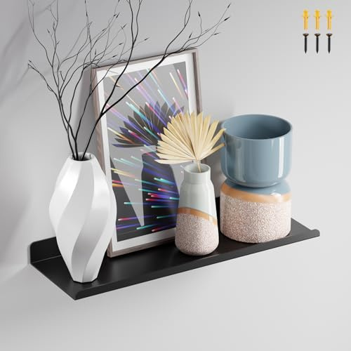 PAVSTINE Scaffale da Parete in Metallo, Mensola 30 cm Profondità, Mensole Nere da Muro, Libreria Sospesa, Porta Vinili da Parete, Floating Shelf per Salotto, Cucina, Cameretta, Ufficio