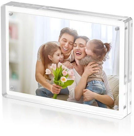 Szaboviktoria cadre transparent en acrylique, cadre photo 10 x 15 cm, cadre photo magnetique sans bordure, bloc d'affichage double face, autoportant, convient aux photos de 6 pouces