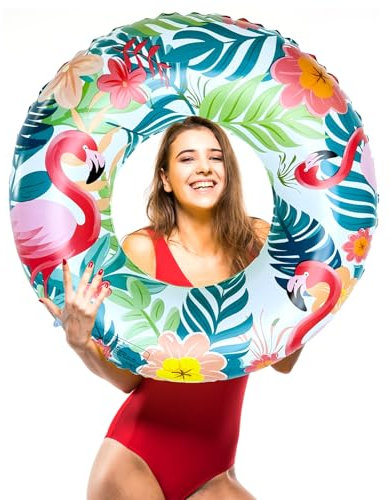 Schwimmringe für Erwachsene, Inflatable Durable Round Swimming Hoop 75 cm Diameter Flamingo Summer Pool Beach Party Lounge Raft Tube Toy für Strand Schwimmbad Draußen