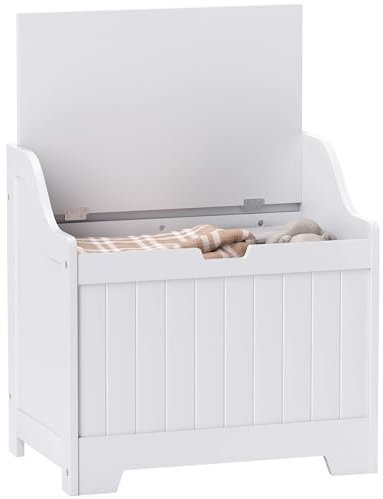 HOMCOM Truhe, Aufbewahrungsbox mit Deckel, Auflagenbox Aufbewahrungstruhe, Spielzeugtruhe, Gerätetruhe, für Wohnzimmer, Schlafzimmer, Weiß, 60 x 38 x 56 cm