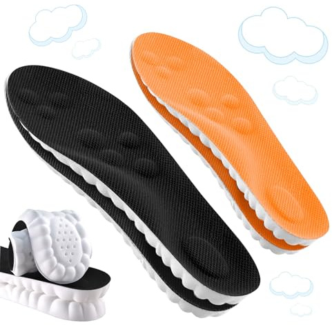 2 Pair Memory Foam Insoles with Arch Support for Women Men Comfort Massage Insoles Replacement Shoe Inserts Trainers Sneakers Sports Shoes Work Boots Breathable Shock Absorption Black Orange 25.5CM