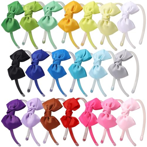 Candygirl 20 Pcs Multicolor Bow Headband for GIrls, Crosgrain Ribbon Headbans for Kids Girl, Colorful Bow Alics Bands for Toddlers Kids Girls School Hair Bow Accessories