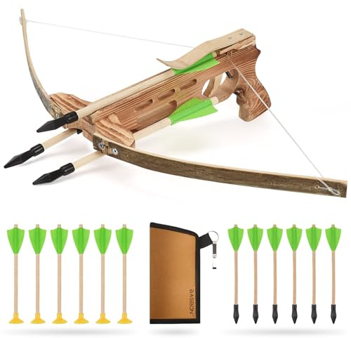 Crossbow Toy Set for Kids with 12 Wooden Arrows and Quiver, Archery Prop Costume Cosplay Accessory, Fun Role Play Gift for Halloween & Parties, Green