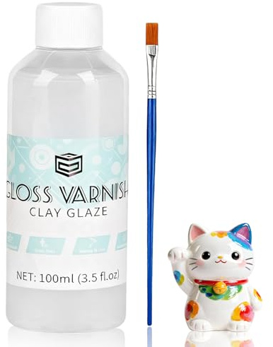 100ml Glasur Modelliermasse Lufttrocknend mit Pinsel Hochglanz Finish & Versiegelung für Lufttrocknenden Ton Klarlack zum Schutz vor Rissen, Kratzern und Abnutzung Effekt für Ton, Polymerton, Gips