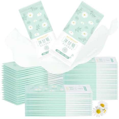 100 Pièces Lingettes Nettoyantes, Lingettes Multi-usages Individuellement, aux peaux Sensibles Pendant Les Règles, Après l'accouchement et Autres Affections Cutanées Sensibles (Vert, 100)