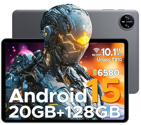 DOOGEE Tab A9 Pro Android 15 Tablet 10 Inch(2025), Unisoc T310 Android Tablets 20GB RAM 128GB ROM(TF 2TB), 6580 mAh Battery, 8MP AI Camera|Dual Speaker|5G WiFi|GMS|Bluetooth|Face ID|3.5mm Jack-Gray