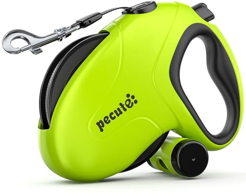 Pecute Retractable Dog Leash with Poo Bag Holder, 8m/26ft Extended dog Leash with 360° Tangle-Free, Anti-Slip Handle and Quick Brake Button, Suitable for Dogs Up to 110lbs/50kg in Weight