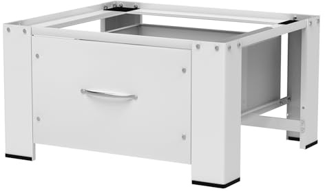 Hebitod Tvättmaskinsunderrede med låda 63 × 54 × 32 cm vit stabil stålpiedestal 150 kg lastkapacitet stor 44 × 48 × 18 cm förvaringsutrymme universell bas för tvättmaskin torktumlare