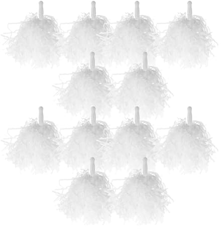 BUGUUYO Pompones de Animadora Blancos 24 Piezas, Pompones Metálicos Ligeros Asas Ergonómicas, Accesorios para Porristas en Fiestas, Equipos Deportivos y Baile, Kit Compacto