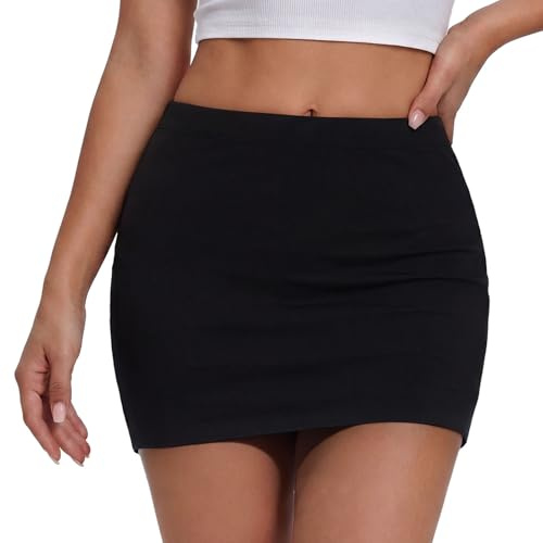 viiotu Black Mini Skirt Women, Stretchy Pencil Skirt Elastic Waist, Black Skort with Lining Anti-Exposure, Sexy Casual Daily Wear