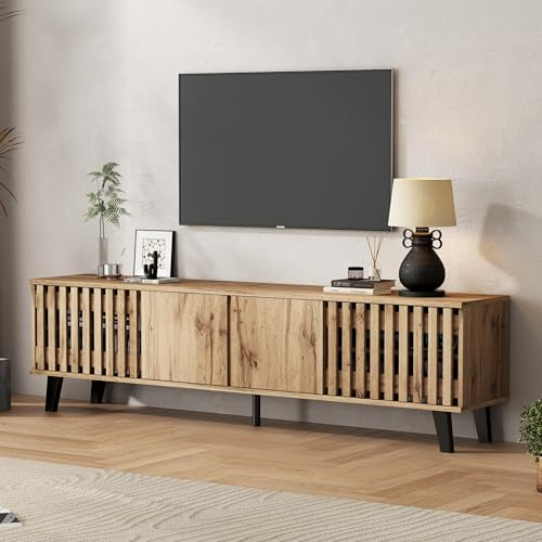 Coolfish Modern Vintage TV Stand w/ 4 Door, TV Cabinet Storage Sideboard w/Unique Design, TV Entertainment Center, for Living Room Bedroom, TV Console, TV unit for 70 inch TV 180 x 40 x 55 cm Wood