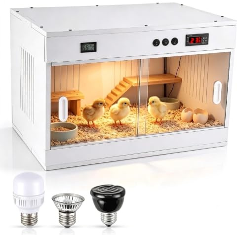Chick Brooder Incubator Box 96L Intelligent Poultry Hatchery Brooder with Real-Time Temp Humidity Display, Dimmable Heating & LED Light, Waterproof PVC Reptile Breeding Tank for Chicks Duck Goose