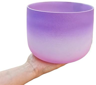 Klangskål i kvarts och kristall hjärtklangsinstrument rosa vit lila 8 tum 432 HZ/440 hz chakra-sjungande ljudhelande (E440HZ)