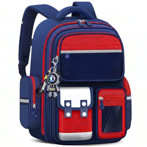 Amythe Mochila Escolar Niño Ligera con Franjas Reflectantes, Rojo