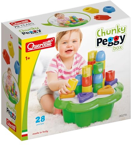 Quercetti Chuncky Peggy, Jeux de Construction et Mosaique Enfant, Jouet Bebe 1 an à 4 Ans, Jouets d'Activité et de Développement Montessori, Motricité Fine, Made in Italy
