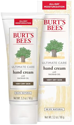 Burt's Bees Hand Cream for Dry Skin, Moisturizing Natural Lotion, Unscented, Ultimate Care with Baboab Oil (Packaging May Vary), 3.2 Oz