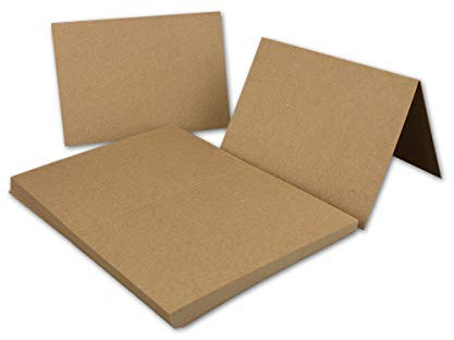50x Vintage Kraftpapier Falt-Karten DIN A6-105 x 148 mm - Naturbraun - Recycling - 350 gr blanko Klapp-Karten - Gustav NEUSER