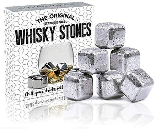 6 x cubetti di ghiaccio in acciaio inossidabile con pietre di whisky, pietre per bevande riutilizzabili, pietre di ghiaccio in metallo per Scotch, whisky, brandy