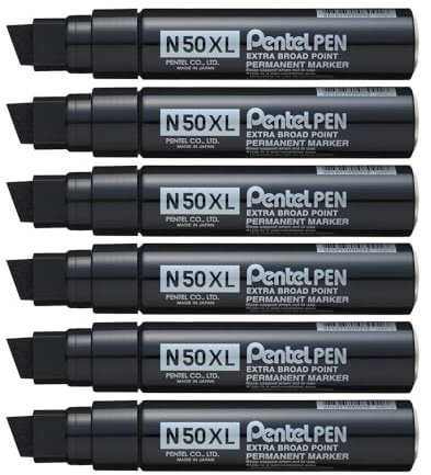 Pentel N50XL N50XL-A - Pennarello con punta a scalpello, confezione da 6, colore: Nero