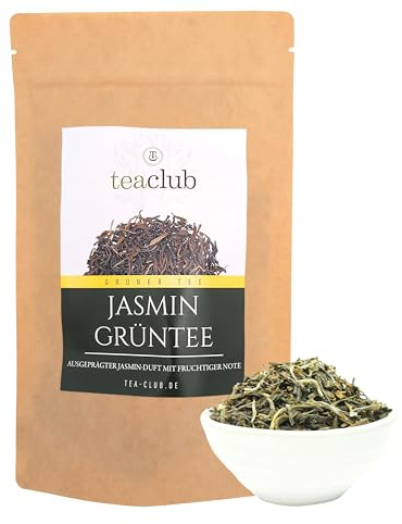TeaClub Jasmintee Lös 100 g - Grönt Te Med Jasminblommor, Äkta Smaksatt Med Uttalad Jasmindoft