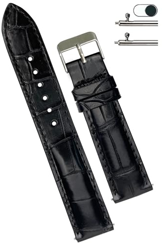 vinacreations 20mm Black Leather Watch Band Quick Release Handmade Leather Strap Replacement Wristband for Men Stainless Steel Christmas Fathers Day Gift Dad Son Husband DH-01-20MM