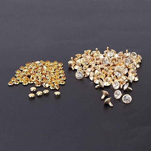 HEEPDD Crystal Rivets Studs, 100 Pcs Rhinestone Rivet Tacks 9mm Metal Studs for Leather DIY Crafts Clothes Shoes Bags Quick Install Tubular Rivets for Fashion Accessories