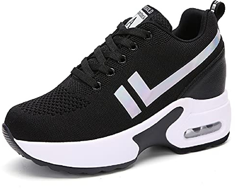 AONEGOLD sneakers med kilklack dam kilklack sportskor sneakers andas bekväma sport nät löparskor fritidsskor (svart, 35 EU), Svart 1298, 35 EU