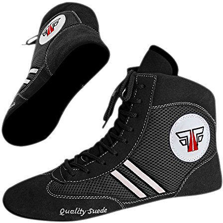 FOX-FIGHT Sambo Schuhe Kampfsportschuhe hochwertige Qualität Ringer Wrestling Kampfsport Mattenschuhe Leder mit Wildleder Sohle (schwarz, 43)