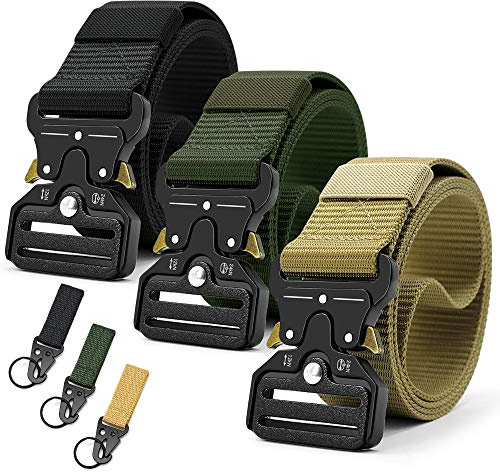 DOOPAI Tactical Belt for Men, 3 Pack Military Nylon Web with Heavy Duty Quick Release Metal Buckle, 1.5'' Wide - Ideal for Work, Gun Holsters