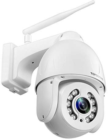 Topodome Telecamera WiFi Esterna 5 x Zoom Ottico, PTZ IP Dome Telecamera di Sorveglianza, Visione Notturna con Luce Bianca, Audio a 2 Vie, IP66 RTSP