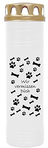 HS Candle Deisgns Bougie funéraire avec motif os de chien Durée de combustion : env. 100 h / 4 jours 25 cm Ø 7 cm